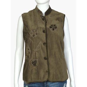 Vtg Jessica Holbrook button Vest Quilted  Floral Embroidery Womens Small NEW